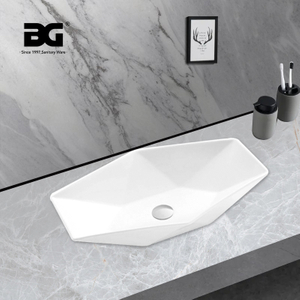 Matt White Polygon Bathroom Art Wash Basin Ceramic Counter Table Top Sink